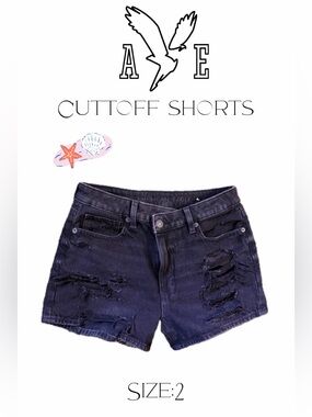 American Eagle Outfitters Black High-Rise Distressed Jean Shorts